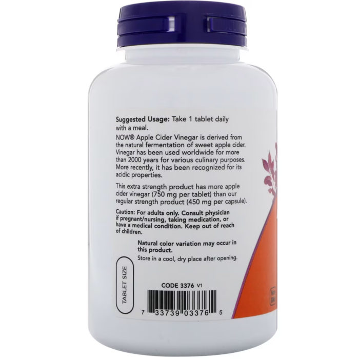 733739033765 - NOW Foods, Apple Cider Vinegar, 750 mg, 180 Tablets - gallery image 3