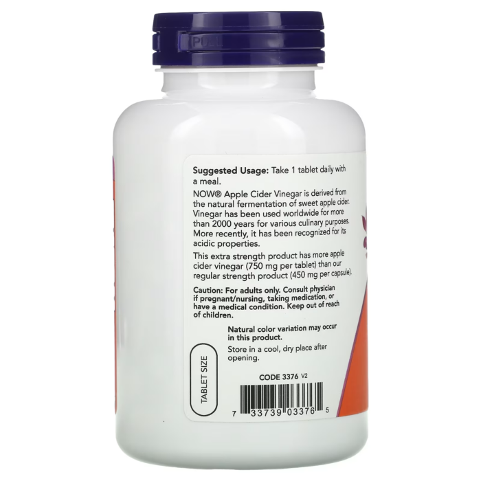 733739033765 - NOW Foods, Apple Cider Vinegar, 750 mg, 180 Tablets - gallery image 7