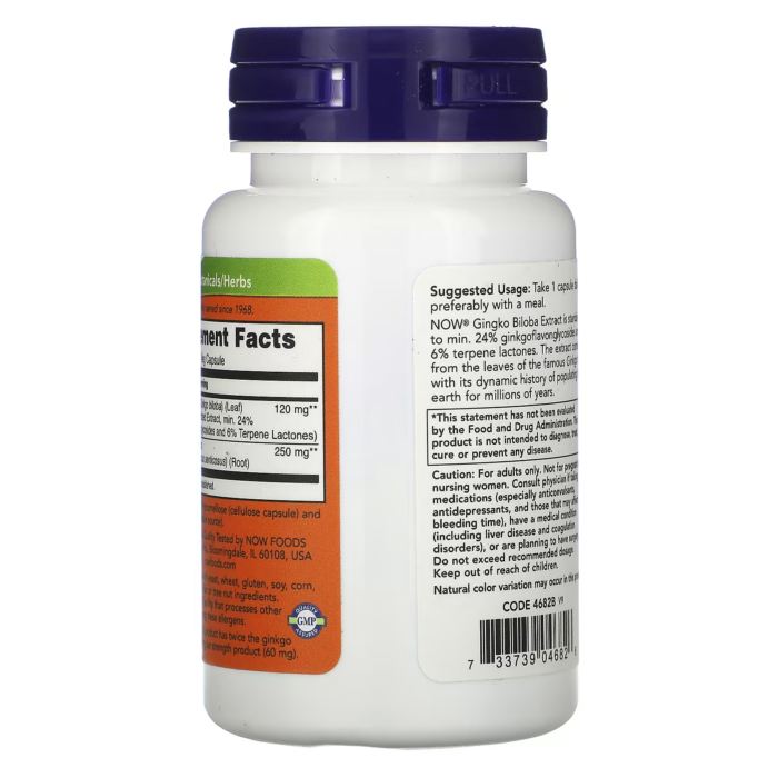 733739046826 - NOW Foods, Ginkgo Biloba With Eleuthero Root, 50 Veg Capsules - gallery image 4