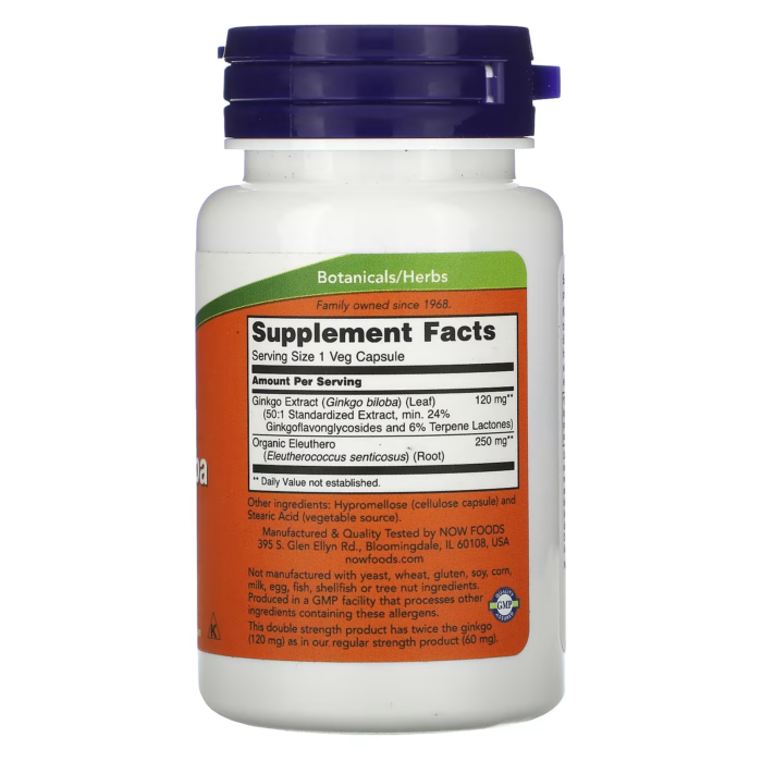 733739046826 - NOW Foods, Ginkgo Biloba With Eleuthero Root, 50 Veg Capsules - gallery image 6
