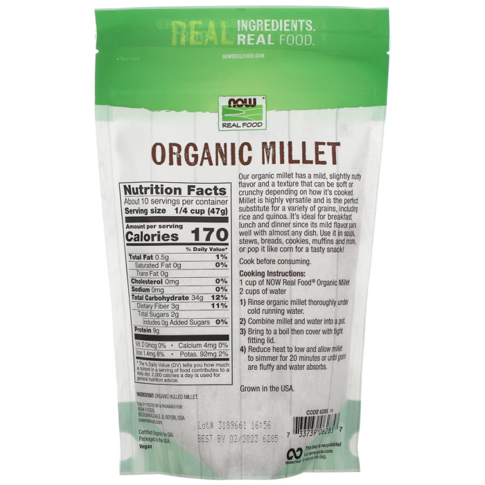 733739062857 - NOW Foods, Organic Millet Whole Grain, Hulled, 16 oz (454 g) - gallery image 4