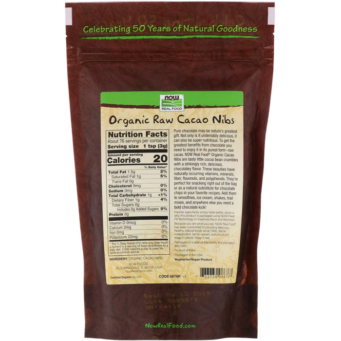 733739066763 - NOW Real Food Organic Raw Cacao Nibs, 227 g. - gallery image 4