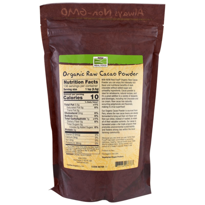 733739066787 - NOW Foods, Real Food, Organic Raw Cacao Powder, 12 oz (340 g) - gallery image 2