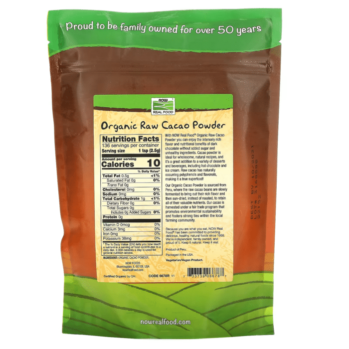 733739066787 - NOW Foods, Real Food, Organic Raw Cacao Powder, 12 oz (340 g) - gallery image 4