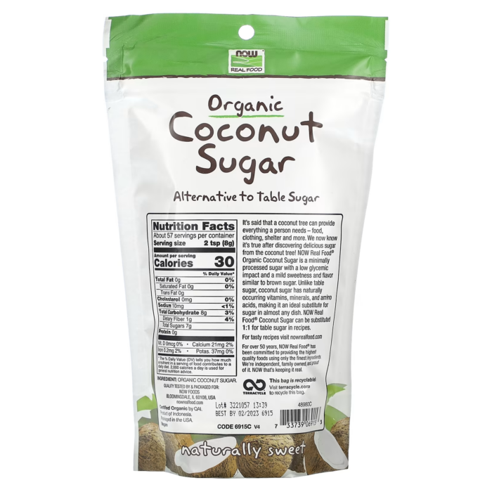 733739069153 - NOW Foods, Real Food, Organic Coconut Sugar, 16 oz (454 g) - gallery image 6