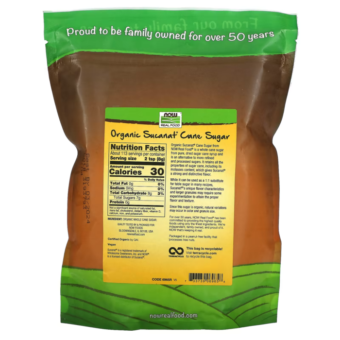 733739069658 - NOW Foods, Real Food, Organic Sucanat Cane Sugar, 2 lbs (907 g) - gallery image 4