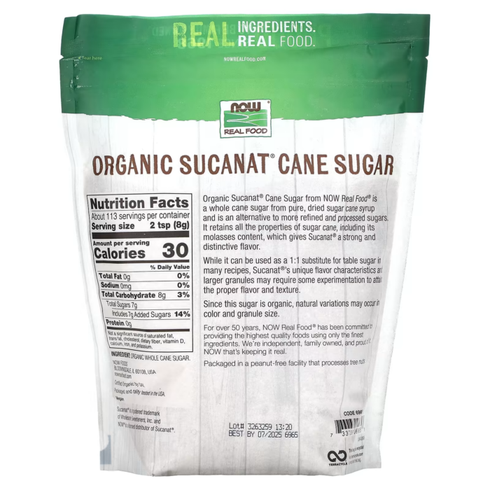 733739069658 - NOW Foods, Real Food, Organic Sucanat Cane Sugar, 2 lbs (907 g) - gallery image 6
