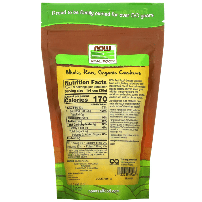 733739070661 - NOW Foods, Real Food, Whole, Raw Cashews, Unsalted, 10 oz (284 g) - gallery image 4