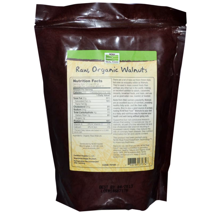 733739070746 - NOW Foods, Real Food, Organic Raw Walnuts, Unsalted, 12 oz (340 g) - gallery image 2