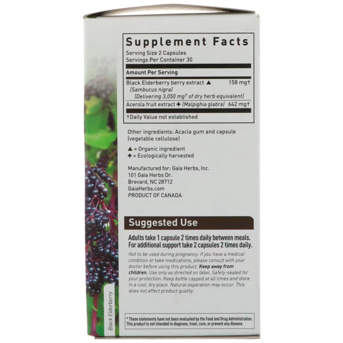 751063400602 - Gaia Herbs Black Elderberry Liquid Phyto-Caps, 60 caps. - gallery image 4