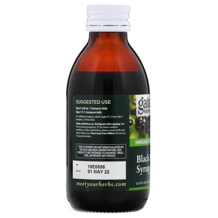 751063800037 - Gaia Herbs Black Elderberry Syrup Super Concentrated, 160 ml. - gallery image 7