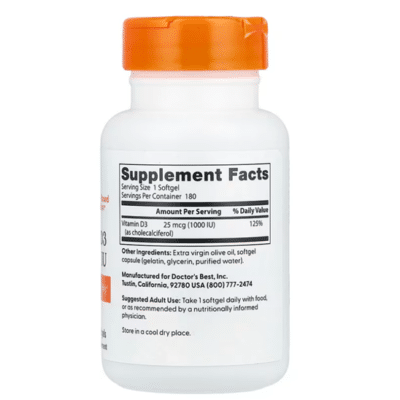 753950002098 - Doctor's Best, Vitamin D3, 25 mcg (1,000 IU), 180 Softgels - gallery image 2