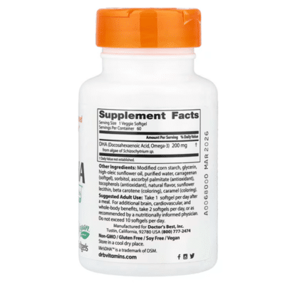 753950002968 - Doctor's Best, Vegan DHA from Algae with Life's DHA™ , 200 mg, 60 Veggie Softgels - gallery image 2
