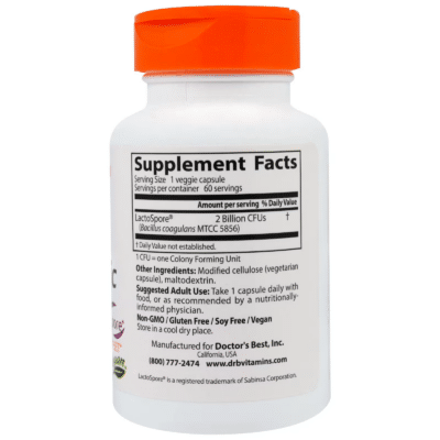 753950004641 - Doctor's Best, Digestive Health, Probiotic 2 Billion with LactoSpore, 2 Billion, 60 Veggie Caps - gallery image 2