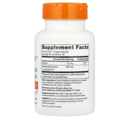 753950005457 - Doctor's Best, Hydrolyzed Keratin, 500 mg, 60 Veggie Caps - gallery image 2