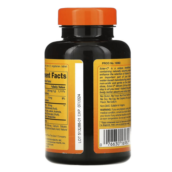 76630169820 - American Health Ester-C 1000 mg w/Citrus Bioflavonoids (Veg.), 120 tabs. - gallery image 7