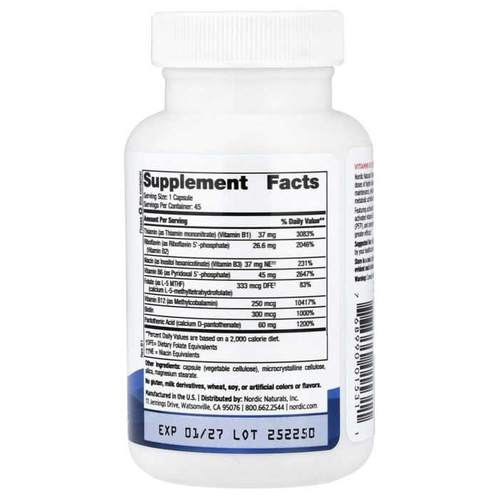 768990015311 - Nordic Naturals Vitamin B Complex, 45 caps - gallery image 2