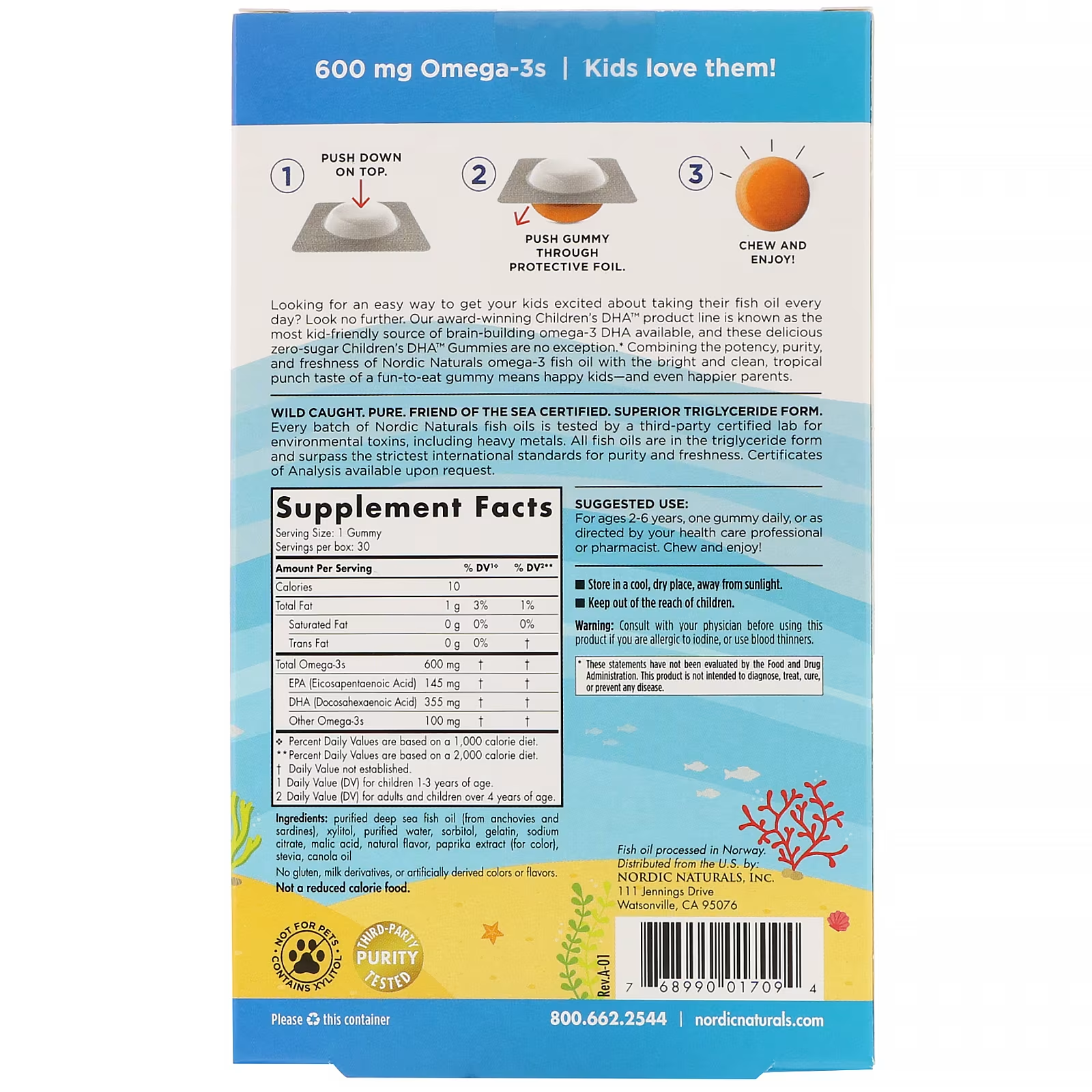 768990017094 - Nordic Naturals Childrens Dha Gums 30 Gums - Threeleaf Wellness Club 768990017094 - Nordic Naturals Children's DHA gums, 30 gums.