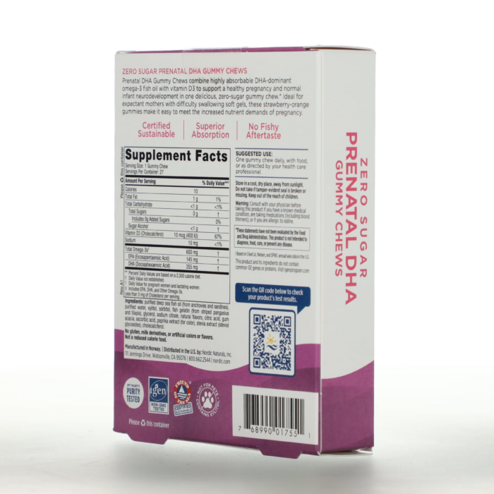 768990017551 - Nordic Naturals Zero Sugar Prenatal DHA, 27 gummies. - gallery image 5