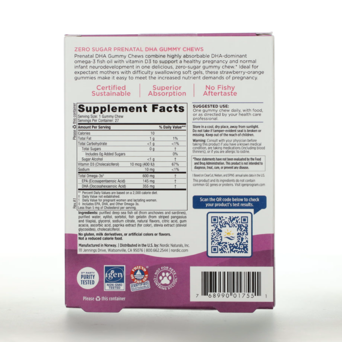 768990017551 - Nordic Naturals Zero Sugar Prenatal DHA, 27 gummies. - gallery image 6