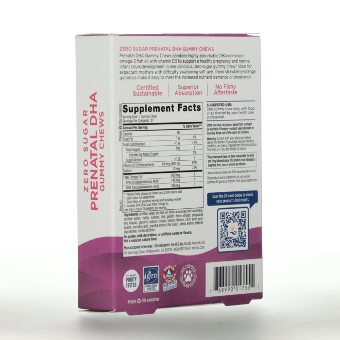 768990017551 - Nordic Naturals Zero Sugar Prenatal DHA, 27 gummies. - gallery image 7
