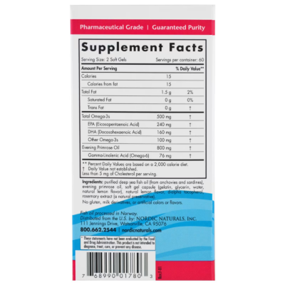 768990017803 - Nordic Naturals, Omega Woman 500 mg - Lemon, 120 sgls. - gallery image 2