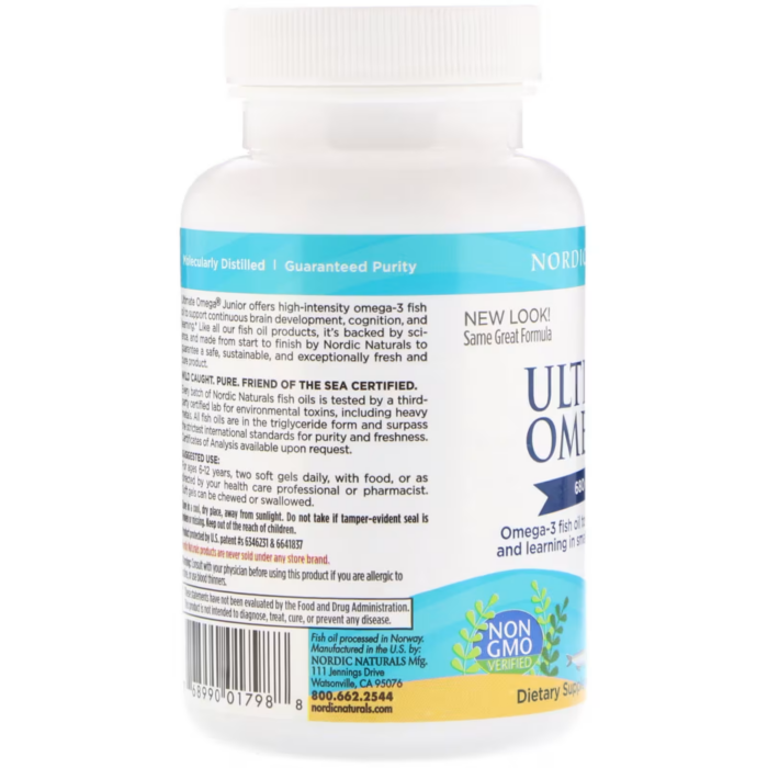 768990017988 - Nordic Naturals, Ultimate Omega® Junior, Ages 6+, Strawberry, 90 Mini Soft Gels (340 mg per Soft Gel) - gallery image 8
