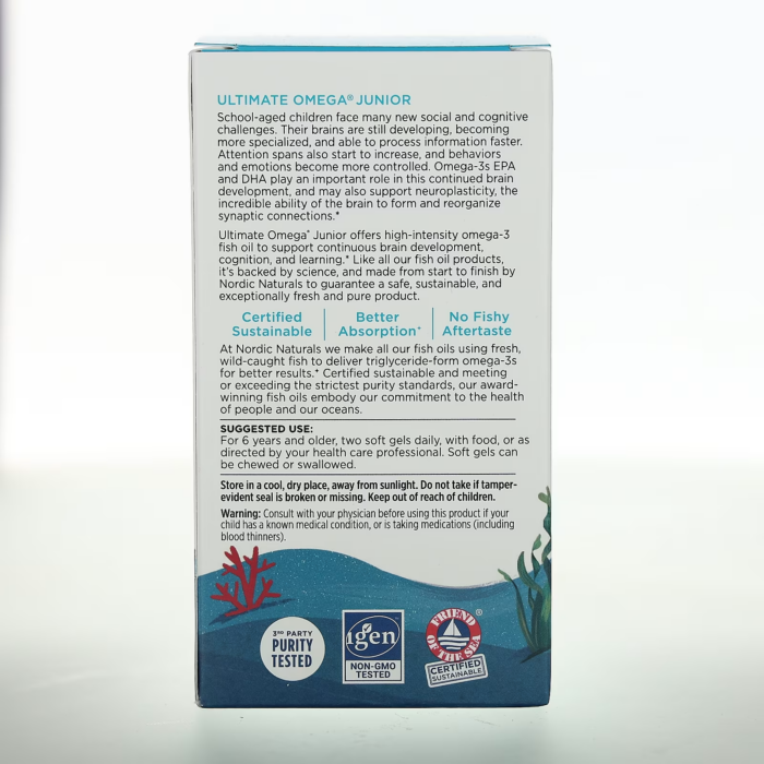 768990017988 - Nordic Naturals, Ultimate Omega® Junior, Ages 6+, Strawberry, 90 Mini Soft Gels (340 mg per Soft Gel) - gallery image 9