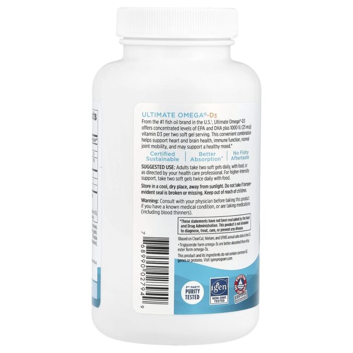 768990027949 - Nordic Naturals Ultimate Omega-D3 1000 mg - Lemon, 120 sgls - gallery image 4