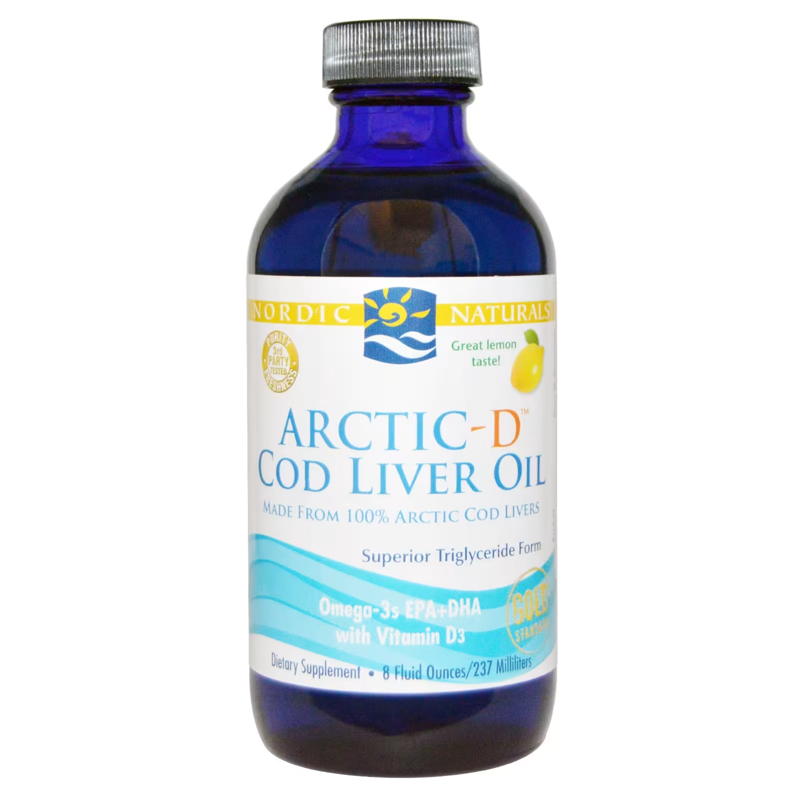 768990587832 - Nordic Naturals Arctic-d Cod Liver Oil - Lemon 237 Ml - Threeleaf Wellness Club 768990587832 - Nordic Naturals Arctic-D Cod Liver Oil - Lemon, 237 ml.