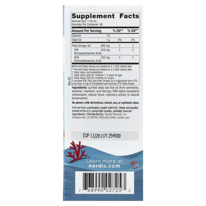 Nordic Natural Children’s DHA™ Xtra liquid, 60 ml. – product label and package view 2
