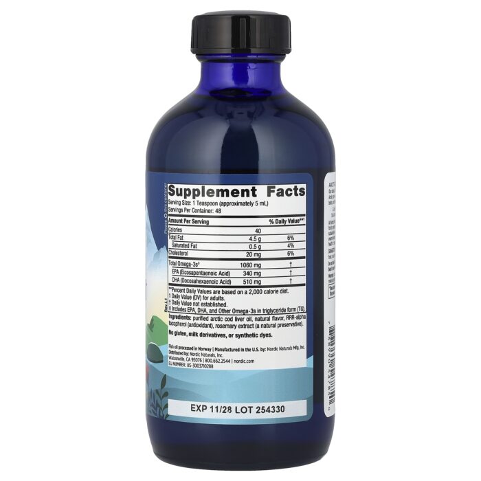 Nordic Naturals Arctic Cod Liver Oil – Orange, 237 ml. – product label and package view 2
