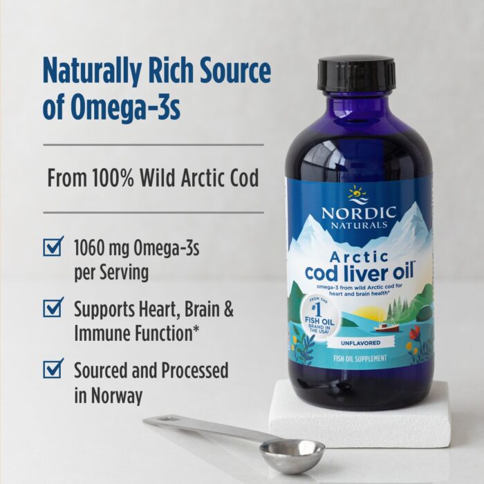 Nordic Naturals Arctic Cod Liver Oil – Plain, 237 ml. – product label and package view 3