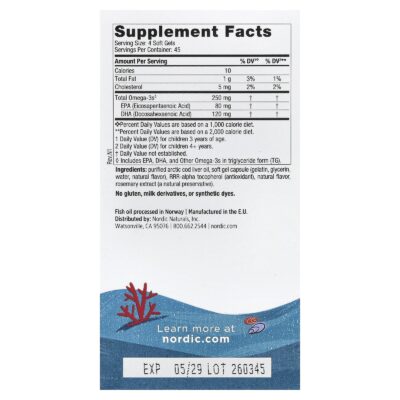 Nordic Naturals Children’s DHA 250 mg – Strawberry, 180 sgls. – product label and package view 2