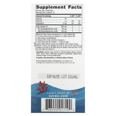 Nordic Naturals Children’s DHA 250 mg – Strawberry, 90 sgls. – product label and package view 2