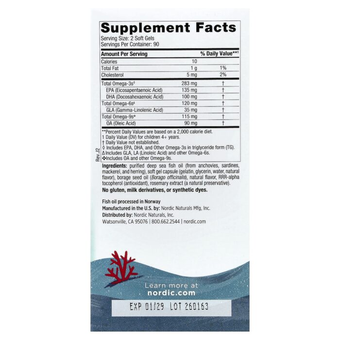Nordic Naturals Complete Omega Junior 500 mg – Lemon, 180 sgls – product label and package view 2