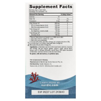 Nordic Naturals Complete Omega Junior 500 mg – Lemon, 90 sgls. – product label and package view 2
