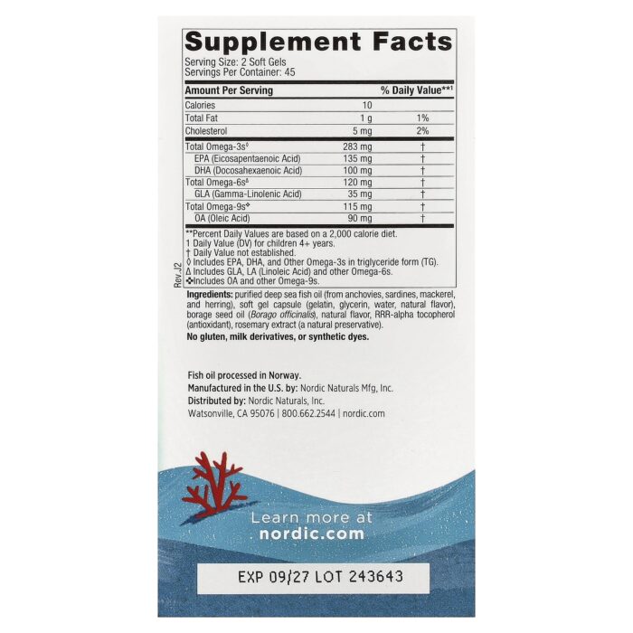 Nordic Naturals Complete Omega Junior 500 mg – Lemon, 90 sgls. – product label and package view 2