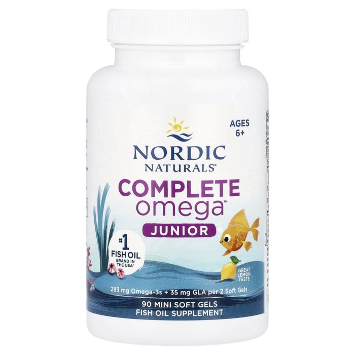 Nordic Naturals Complete Omega Junior 500 mg – Lemon, 90 sgls. – product label and package view 3