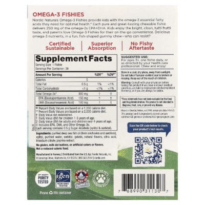 Nordic Naturals Nordic Omega-3 Fishies – Tutti Frutti, 36 gums. – product label and package view 2