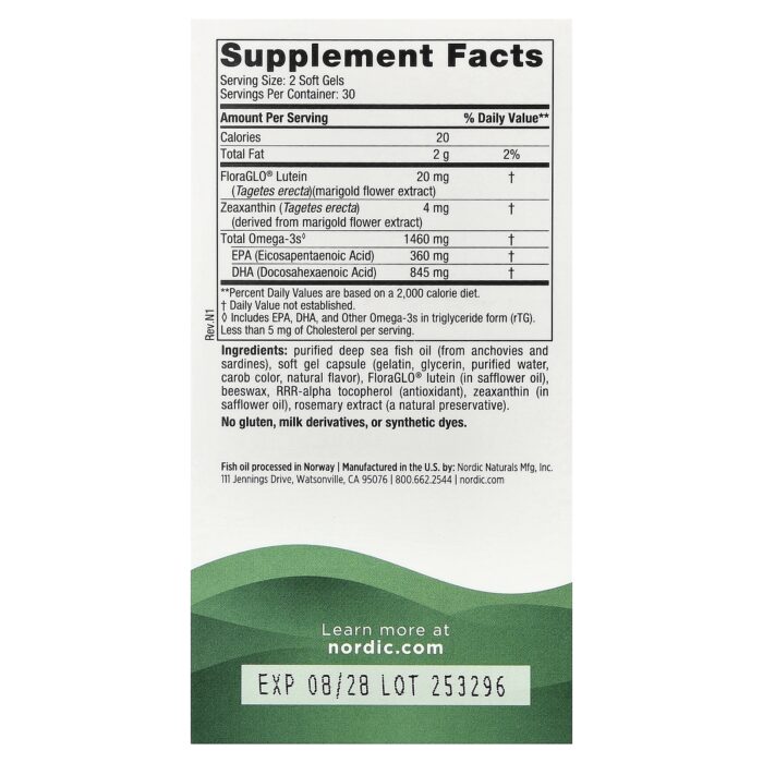 Nordic Naturals Omega Vision, 60 sgls – product label and package view 2