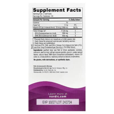 Nordic Naturals Postnatal Omega-3 – Lemon, 60 sgls. – product label and package view 2
