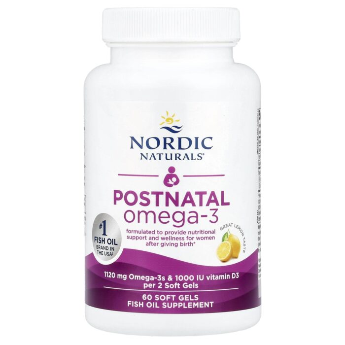 Nordic Naturals Postnatal Omega-3 – Lemon, 60 sgls. – product label and package view 3
