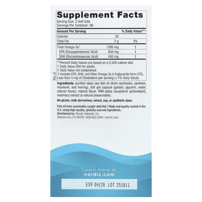 Nordic Naturals Ultimate Omega 1000 mg – Lemon, 180 sgls – product label and package view 2