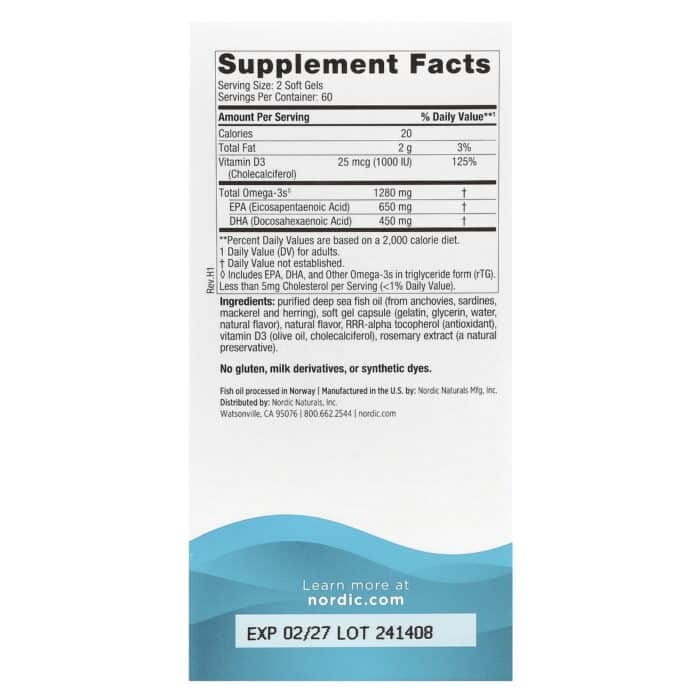Nordic Naturals Ultimate Omega-D3 1000 mg – Lemon, 120 sgls – product label and package view 2