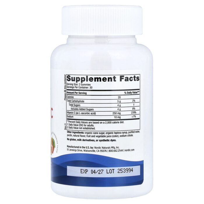 Nordic Naturals Vitamin C gums 250 mg – Tart Tangerine, 60 gums. – product label and package view 2