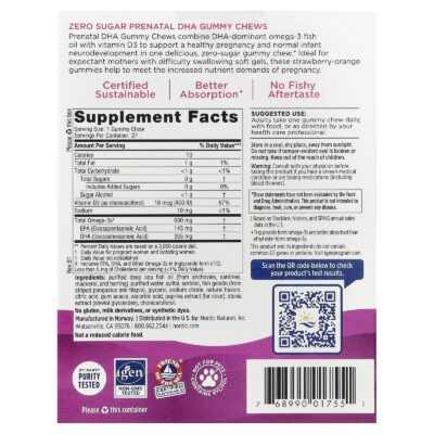 Nordic Naturals Zero Sugar Prenatal DHA, 27 gummies. – product label and package view 2
