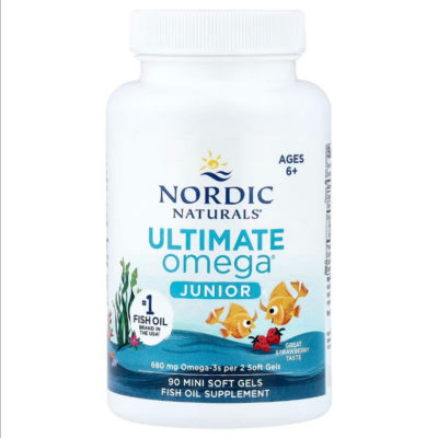 768990017988 - Nordic Naturals, Ultimate Omega® Junior, Ages 6+, Strawberry, 90 Mini Soft Gels (340 mg per Soft Gel)