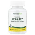 NaturesPlus Vitamin D3 1000 IU & K2 MK-7 100 mcg, 90 Vegetarian Capsules - product photo 1