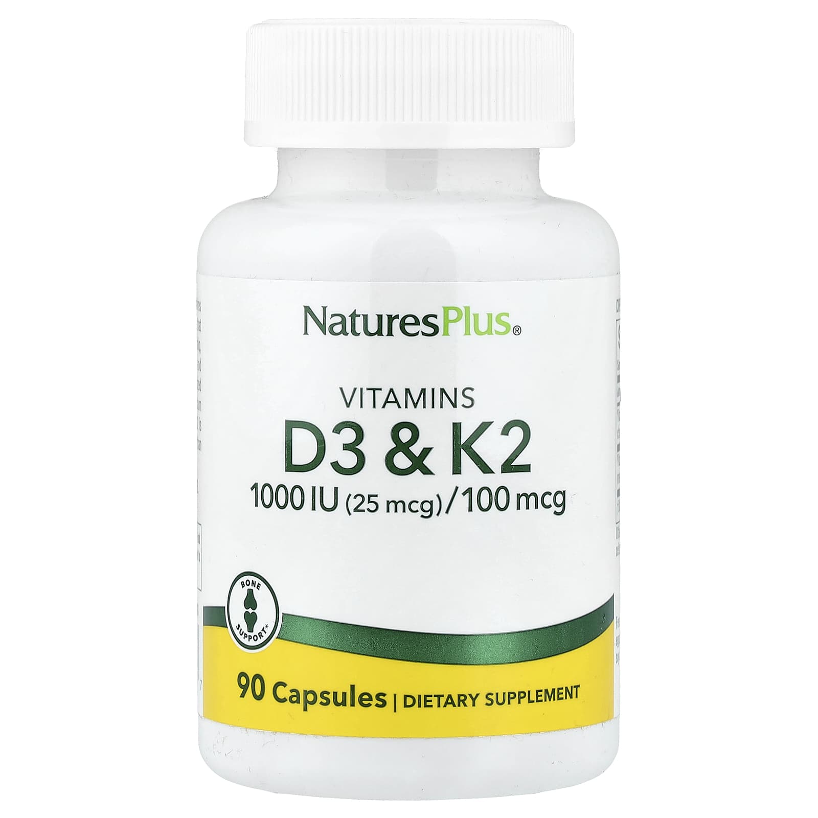 97467010437-product-photo-1 - Threeleaf Wellness Club NaturesPlus Vitamin D3 1000 IU & K2 MK-7 100 mcg, 90 Vegetarian Capsules - product photo 1